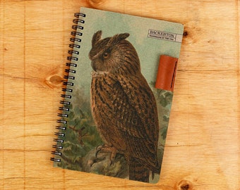 Owl Notebook, Notebook, Owl, Writing Journal, Spiral Notebook, Notepad, 5.5 X 8.5 Notebook, Journal, Pen Holder, Color Diary, Nature Journal