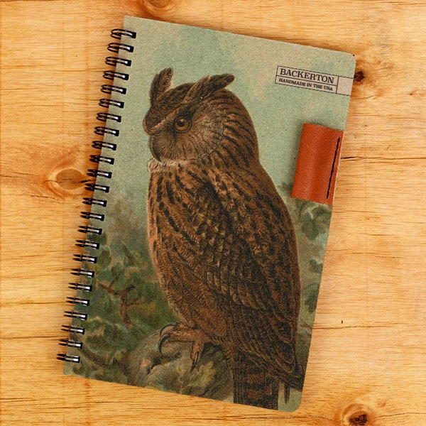 Owl Notebook, Notebook, Owl, Writing Journal, Spiral Notebook, Notepad, 5.5 X 8.5 Notebook, Journal, Pen Holder, Color Diary, Nature Journal