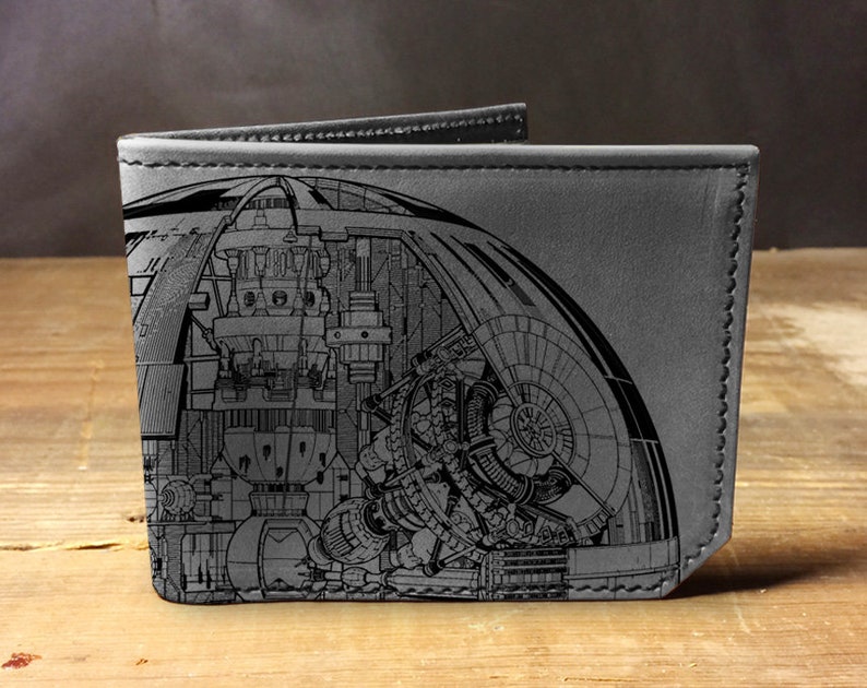 Mens leather wallet, Mens wallet, death star wallet, leather wallet, star wars wallet, back to school, leather wallet mens, bifold wallet image 2