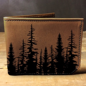 Cartera de cuero para hombre, Cartera para hombre, Cartera con forma de árbol, Cartera de cuero, Cartera delgada, Cartera con forma de bosque, Cartera de álamo temblón, Cartera plegable, Cartera marrón