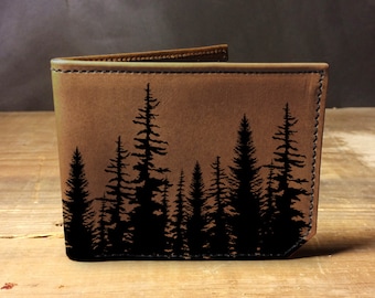 Mens leather wallet, Mens wallet, trees wallet, leather wallet, slim wallet, forest wallet, aspen wallet, bifold wallet, brown wallet