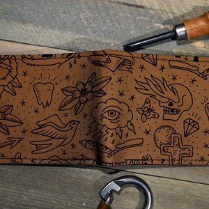 Tattoo Flash - Handmade Leather Bifold Wallet image 3