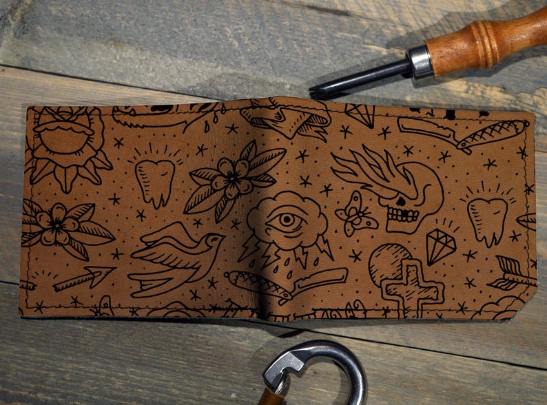 Tattoo Flash - Handmade Leather Bifold Wallet image 3