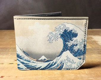 The Great Wave wallet, gift for men, unique wallet, leather wallet, interesting wallet, bifold wallet, colorful wallet, cool wallet