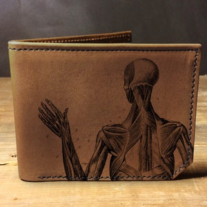 Cartera de cuero para hombre, cartera para hombre, cartera de anatomía, cartera de cuero, cartera delgada, cartera para médico, cartera de cuero para hombre, cartera bifold