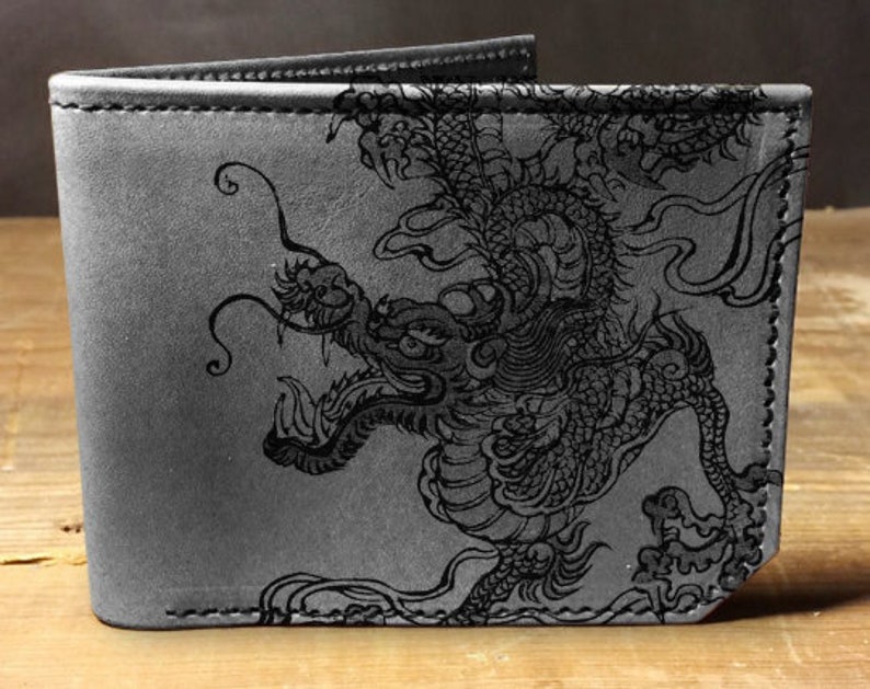 Mens Leather Wallet Mens Wallet Dragon Wallet Leather Etsy