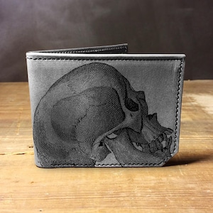 Skull Illustration - Handmade Leather Bifold Wallet