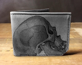 Skull Illustration - Handmade Leather Bifold Wallet