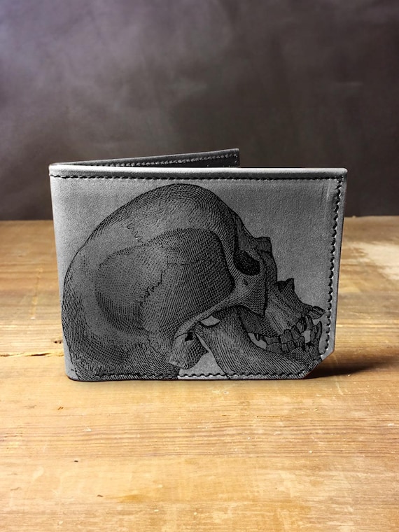 Skull Illustration - Handmade Leather Bifold Wallet