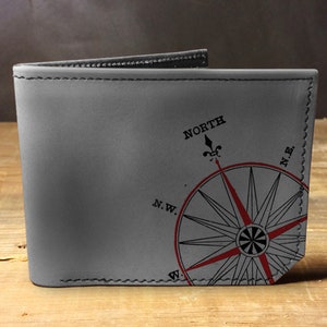 Billetera de cuero para hombre, billetera para hombre, billetera rosa de los vientos, billetera de cuero, billetera delgada, regreso a la escuela, billetera de cuero para hombre, billetera plegable
