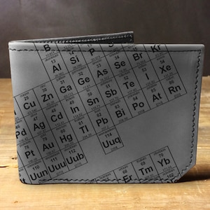 Cartera de cuero para hombre, billetera para hombre, billetera de tabla periódica, billetera de cuero, billetera delgada, regreso a la escuela, billetera de cuero para hombre, billetera plegable