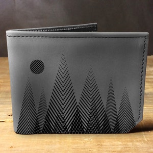Mens leather wallet, Mens wallet, geometric tree wallet, leather wallet, outdoor wallet, mountain, leather wallet mens, bifold wallet