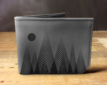 Mens leather wallet, Mens wallet, geometric tree wallet, leather wallet, outdoor wallet, mountain, leather wallet mens, bifold wallet