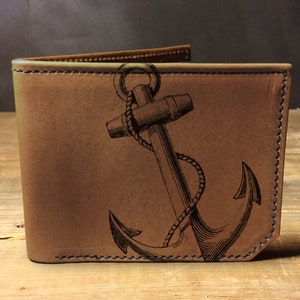 Cartera de cuero para hombre, cartera para hombre, cartera ancla, cartera de cuero, cartera delgada, regreso a la escuela, cartera de cuero para hombre, cartera bifold