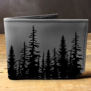 Billetera de cuero para hombre, billetera para hombre, billetera de árboles, billetera de cuero, billetera delgada, billetera de bosque, billetera de álamo, billetera plegable, billetera marrón