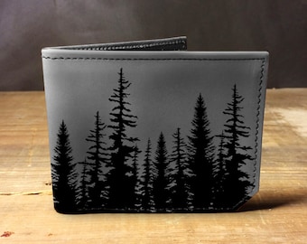 Mens leather wallet, Mens wallet, trees wallet, leather wallet, slim wallet, forest wallet, aspen wallet, bifold wallet, brown wallet