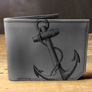 Cartera de cuero para hombre, cartera para hombre, cartera ancla, cartera de cuero, cartera delgada, regreso a la escuela, cartera de cuero para hombre, cartera bifold