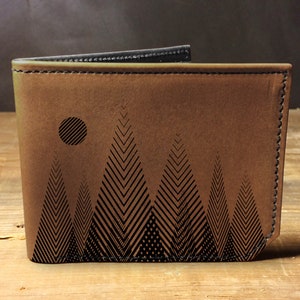 Cartera de cuero para hombre, billetera para hombre, billetera de árbol geométrico, billetera de cuero, billetera al aire libre, montaña, billetera de cuero para hombre, billetera bifold