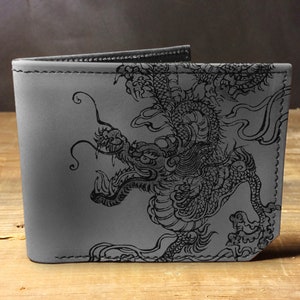 Mens leather wallet, Mens wallet, dragon wallet, leather wallet, slim wallet, back to school, leather wallet mens, bifold wallet image 2