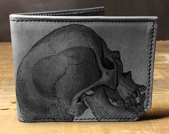 Mens leather wallet Mens wallet skull wallet leather | Etsy