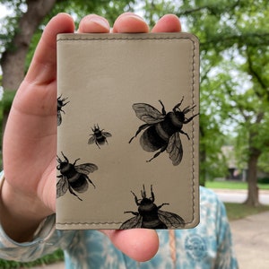 Abejas de billetera de bolsillo frontal, billetera delgada, tarjetero de cuero, billetera plegable, billetera de cuero para hombre, billetera de cuero, billetera marrón