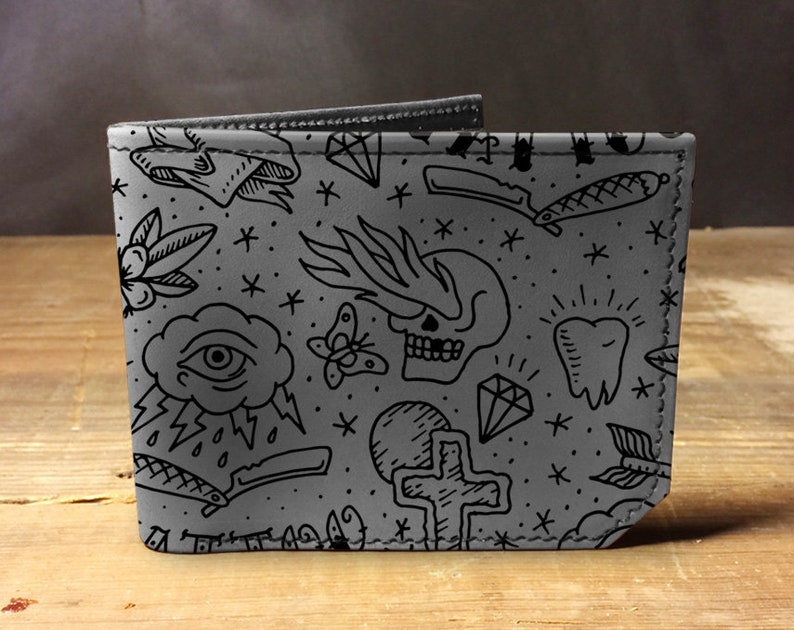 Tattoo Flash - Handmade Leather Bifold Wallet image 1
