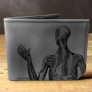 Cartera de cuero para hombre, billetera para hombre, billetera de anatomía, billetera de cuero, billetera delgada, regreso a la escuela, billetera de cuero para hombre, billetera plegable