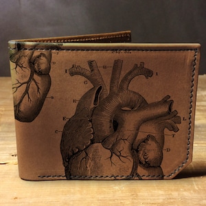Cartera de cuero para hombre, cartera para hombre, cartera de corazón, cartera de cuero, cartera delgada, regalo para médico, cartera de cuero para hombre, cartera bifold