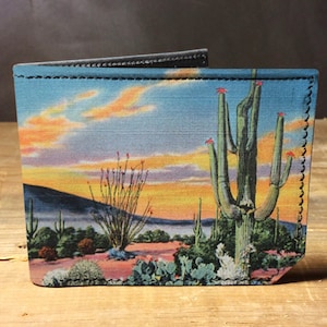 Portefeuille en cuir cactus du désert, cadeau pour homme, portefeuille unique, portefeuille en cuir, portefeuille intéressant, portefeuille bifold, portefeuille coloré, portefeuille cool