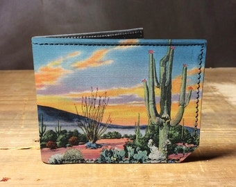 Leather Desert Cactus Bifold Wallet: Handmade Men&#39;s Wallet