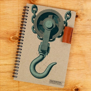 Pulley Hook Notebook, Notebook, Pulley Hook, Spiral Notebook, Notepad, 5.5 X 8.5 Notebook, Journal, Pen Holder, Writing Journal, Industrial