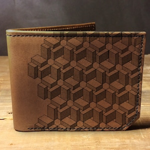 Cartera de cuero para hombre, billetera para hombre, billetera geométrica, billetera de cuero, billetera delgada, regreso a la escuela, billetera de cuero para hombre, billetera plegable