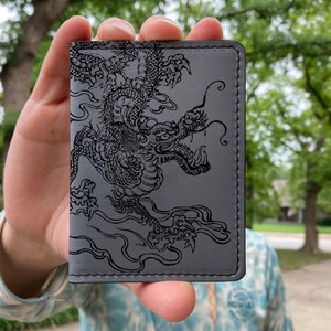 Monedero de bolsillo frontal Dragón, Monedero delgado, Portatarjetas de cuero, Monedero plegable, Monedero de cuero para hombre, Monedero de cuero, Monedero marrón