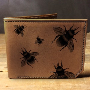 Black Leather Bee Star Bi-Fold Wallet