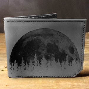 Cartera de cuero para hombre, billetera para hombre, billetera lunar, billetera de cuero, billetera delgada, regreso a la escuela, billetera de cuero para hombre, billetera bifold