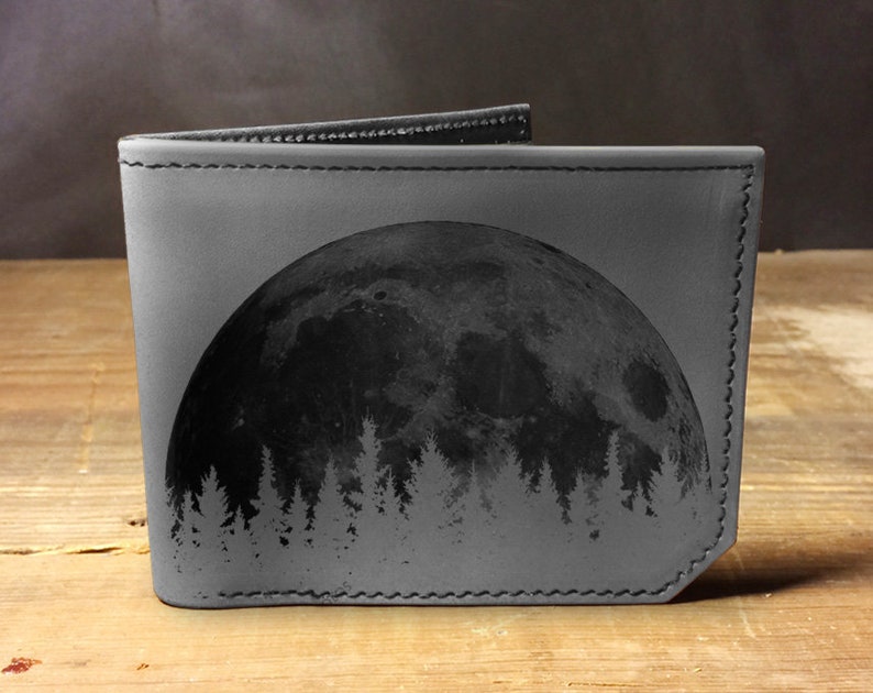 Moon Trees - Handmade Leather Bifold Wallet image 1