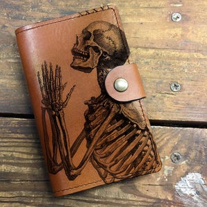 skull Leather Journal, Leather Sketchbook, Leather Passport cover, moleskin Journal, field notes journal, moleskin cover image 1