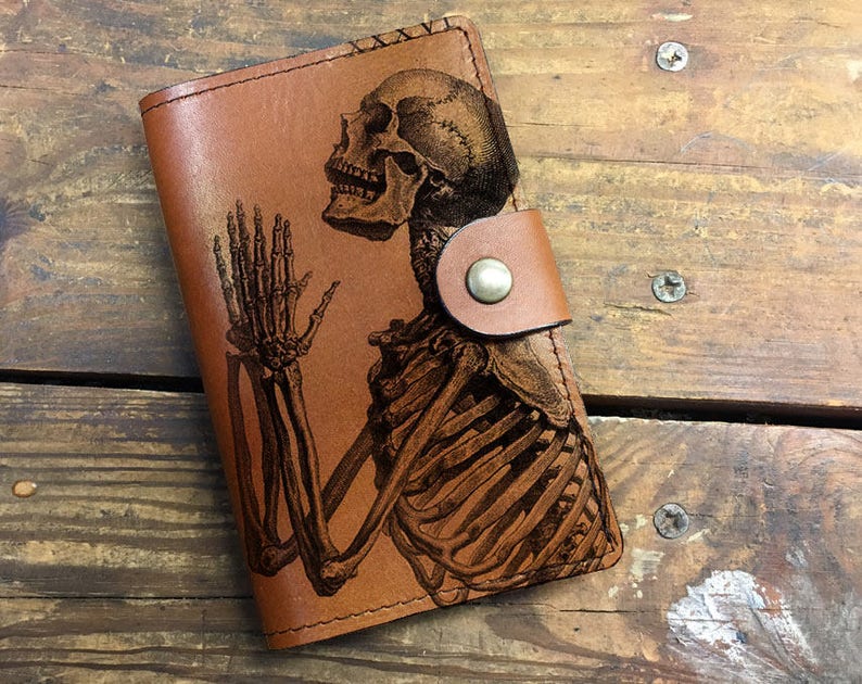 skull Leather Journal, Leather Sketchbook, Leather Passport cover, moleskin Journal, field notes journal, moleskin cover image 1