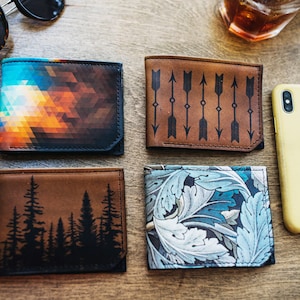 Leather Abstract Art Wallet, Gift for Men, Unique Wallet, Leather ...