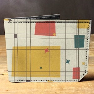 Cartera de patrón retro de cuero, regalo para hombres, billetera única, billetera de cuero, billetera interesante, billetera plegable, billetera colorida, billetera genial