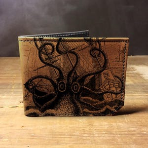 Octopus Attacks - Handmade Leather Bifold Wallet
