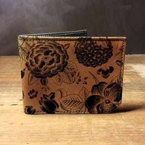 Floral Design - Handmade Leather Bifold Wallet