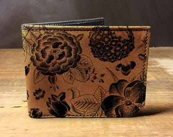 Floral Design - Handmade Leather Bifold Wallet