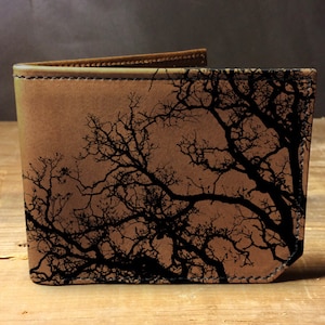 Cartera de cuero para hombre, cartera para hombre, cartera de árbol, cartera de cuero, cartera delgada, regreso a la escuela, cartera de cuero para hombre, cartera bifold