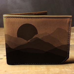Cartera de cuero para hombre, Cartera para hombre, Cartera de montaña descolorida, Cartera de cuero, Cartera delgada, Cartera de regreso a clases, Cartera de cuero para hombre, Cartera plegable