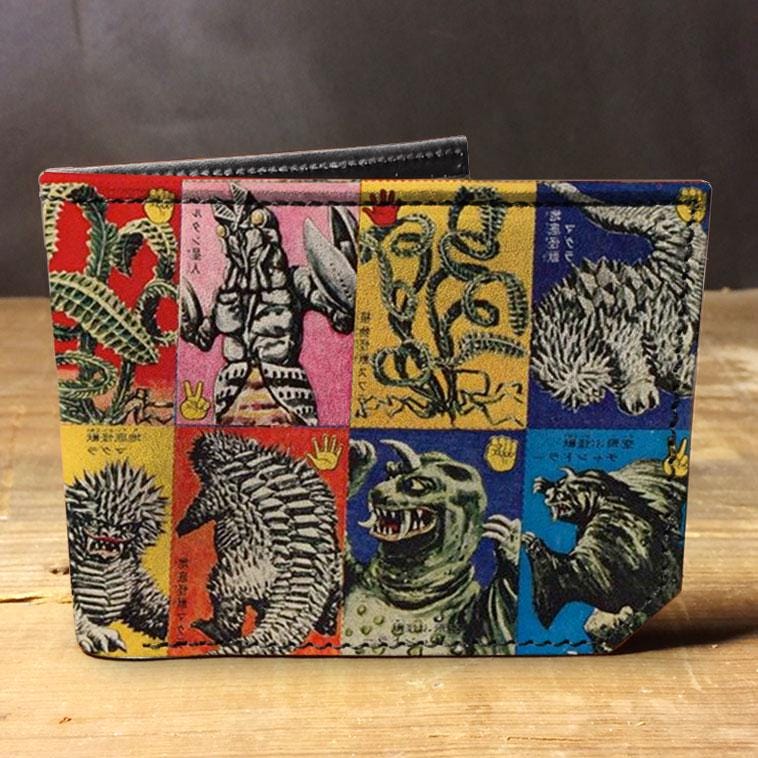 Handmade Leather Bifold Wallet: Japanese Monsters Design