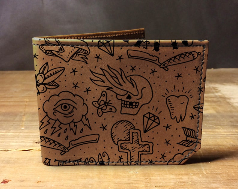 Tattoo Flash - Handmade Leather Bifold Wallet image 2