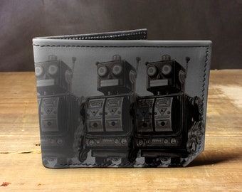 Mens leather wallet, Mens wallet, robots wallet, leather wallet, slim wallet, back to school, leather wallet mens, bifold wallet