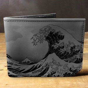 Cartera de cuero para hombre, Cartera para hombre, Cartera con ondas, Cartera de cuero, Cartera japonesa, Cartera de regreso a clases, Cartera de cuero para hombre, Cartera plegable