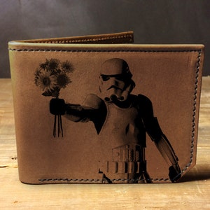 Cartera de cuero para hombre, billetera para hombre, billetera stromtrooper, billetera de cuero, billetera de star wars, regreso a la escuela, billetera de cuero para hombres, billetera plegable